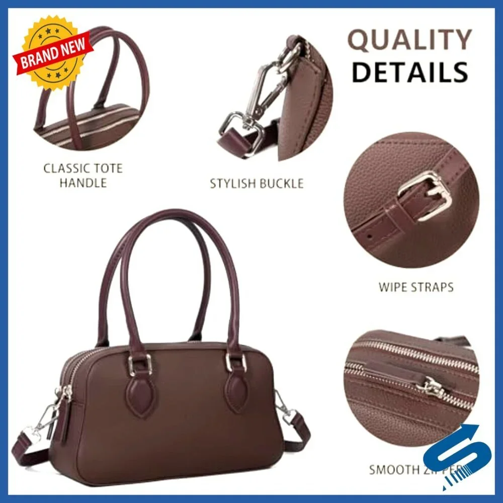 Genuine Leather Top Handle Satchel Crossbody Purse Adjustable Strap